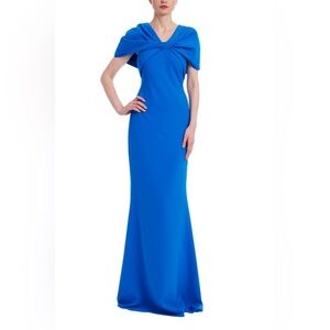 Authentic Badgley Mischka Cape Short Sleeve Mermaid Gown, Cobalt Blue, 4, NWT